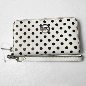 NEW Michael Kors white and black polka dot wristlet